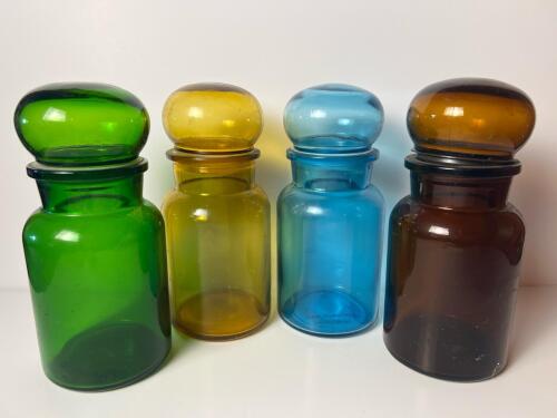 Colored Glass Apothecary Jars in Mid-Century Modern Style