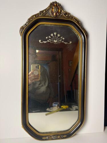 Victorian-Style Wall Mirror With Etched Glass and Gilt Frame
