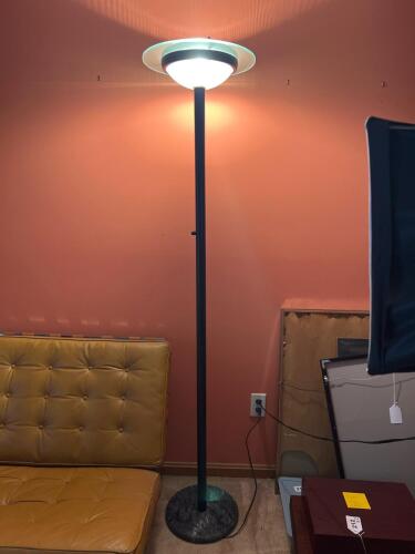 Torchiere Black Metal and Marble Style Base Floor Lamp