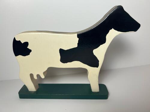 Hand-Painted Wooden Cow Figurine