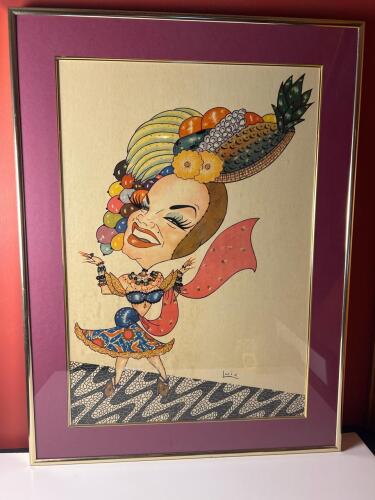 Framed Caricature Art Print of Carmen Miranda by Luiz 32" x 24"