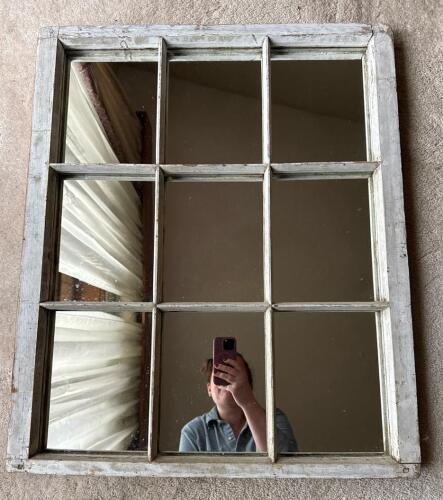 Rustic Multi-Pane Mirror with Distressed Painted Wood Frame