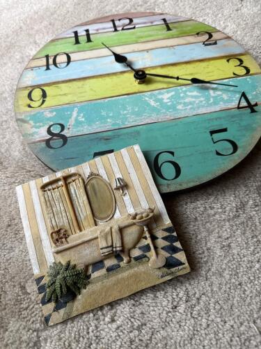 Wall Clock and Bathroom Relief Plaque, C. Whittlele Olson