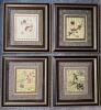 Framed Chinese-Style Silk Embroidery Panels with Birds and Flowers