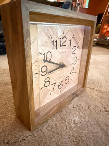 Vintage Spartus Woodgrain Square Quartz Wall Clock