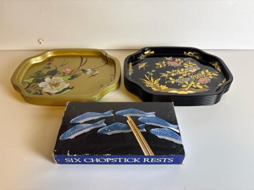 Japanese-Style Metal Serving Trays and Fish Chopstick Rests