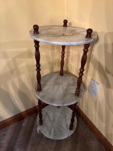 Three-Tier Marble and Wood Accent Table, Victorian-Style