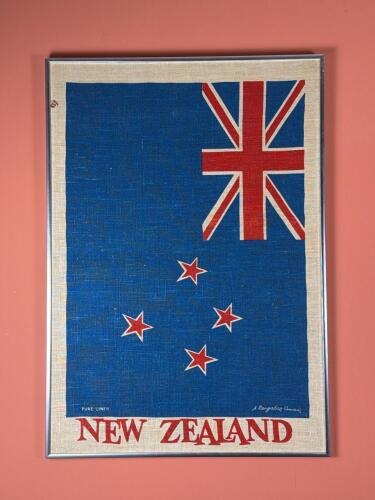 30X21" Framed New Zealand Flag Linen Tea Towel, Rangatira Souvenir