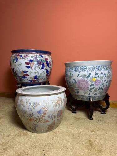 Three Large Porcelain Planters