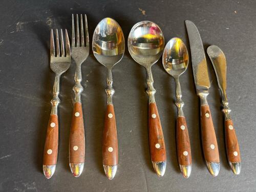 Vintage Stainless Flatware with Wood Handles