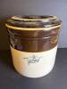 Stoneware Crock with Lid, Brown and Tan, Crown Mark