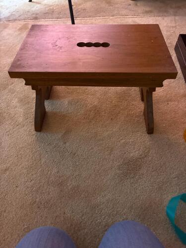 Wooden Footstool With Decorative Cutout Handle