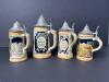 German Relief Beer Steins With Pewter Lids, Folk Art Style - 3