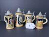 German Relief Beer Steins With Pewter Lids, Folk Art Style - 10