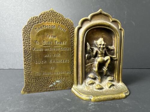 Pair of Dartmoor Pixie Brass Bookends, England