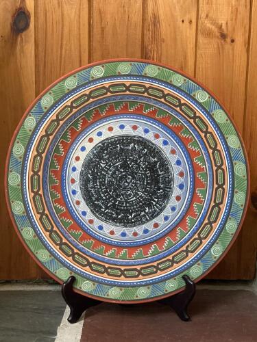 Decorative Ceramic Plate in Mexican Folk Art Style