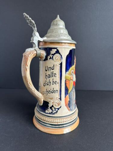 German Relief Beer Stein with Pewter Lid