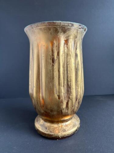 Amber Glass Pedestal Vase with Gold Finish