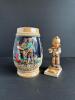 Ceramic Beer Stein and Figurine, German-Style Relief Decor