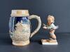 Ceramic Beer Stein and Figurine, German-Style Relief Decor - 2