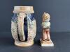 Ceramic Beer Stein and Figurine, German-Style Relief Decor - 3