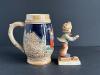 Ceramic Beer Stein and Figurine, German-Style Relief Decor - 6