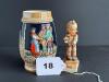 Ceramic Beer Stein and Figurine, German-Style Relief Decor - 7