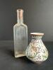 Hand-Painted Portuguese Filler Vase and Antique Glass Bottle
