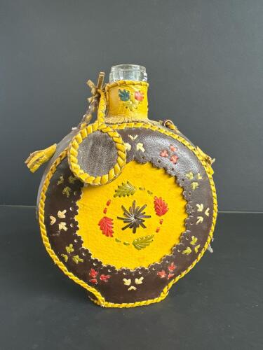 Yugoslavian Leather Decorated Glass Canteen