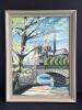 Framed Oil Painting of Notre Dame Bridge Scene, Signed Pagliero 59