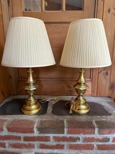 Pair of Brass Table Lamps with Pleated Shades