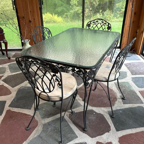 Lyon-Shaw Wrought Iron and Glass Patio Table with Four Chairs