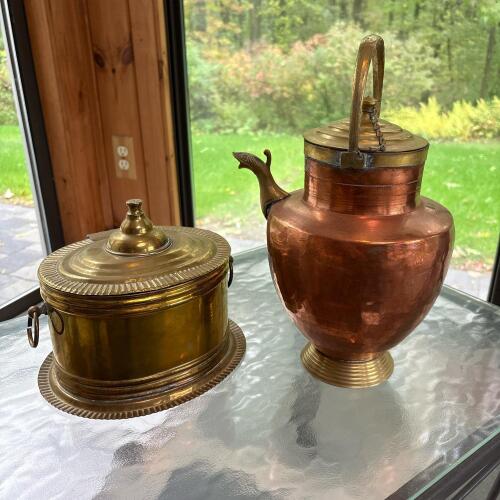 Ethan Allen Brass-Tone Container and Copper Lidded Vessel
