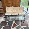 Lyon-Shaw Wrought Iron Patio Sofa and Glass Top Coffee Table