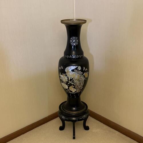 Mother of Pearl Inlaid Floor Vase with Stand