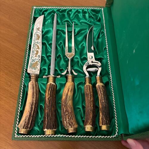 Four Piece Carving Set with Stag-Style Handles