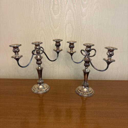 Pair of Silver on Copper Three Arm Candelabras