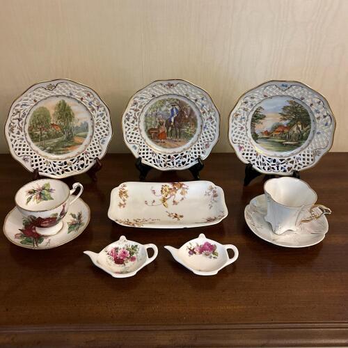 Assorted Decorative Ceramic Plates and Teaware Lot