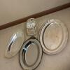 Assorted Silver Plate and Stainless Serving Trays and Utensils - 7