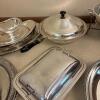 Assorted Silver Plate and Stainless Serving Trays and Utensils - 24