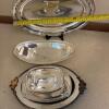 Assorted Silver Plate and Stainless Serving Trays and Utensils - 25
