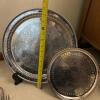 Assorted Silver Plate and Stainless Serving Trays and Utensils - 27