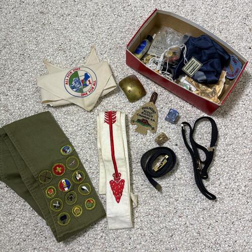 Boy Scout Memorabilia Lot with Merit Badge Sash