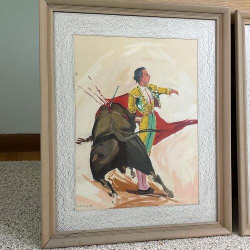 Pair of Bullfighting Paintings in Frames, Alvarez-Style
