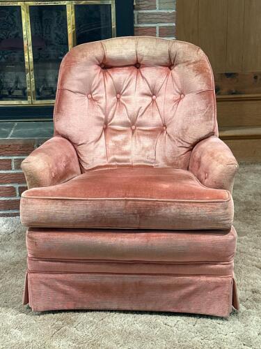 Pink Upholstered Swivel Armchair in Mid-Century Modern Style