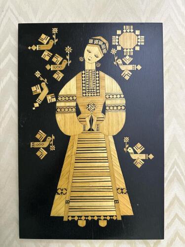 Soviet Era Folk Art Marquetry Panel Made in USSR