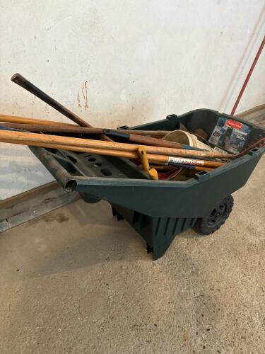 Rubbermaid Roughneck Lawn Cart with Assorted Garden Tools