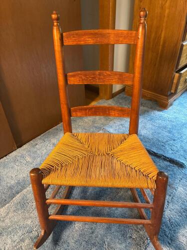 Ladder Back Rocking Chair With Rush Seat in Country Style