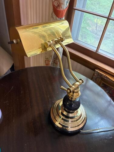 Brass and Black Marble Banker's Desk Lamp Art Deco-Style