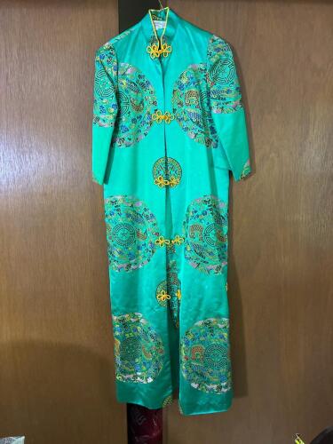 Embroidered Asian-Style Robe with Frog Closures